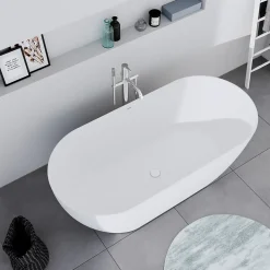 Baignoire ilot acrylique salle de bain, vidage et trop-plein, 2 parois, 2 places, 170x80x45cm, Garantie 5 ans, Blanc mat, DURAMUNA