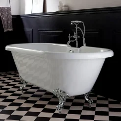 Baignoire ilot Charly blanche avec pieds patte d 'aigle chrome