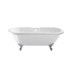 Baignoire ilot Charly blanche avec pieds patte d 'aigle chrome