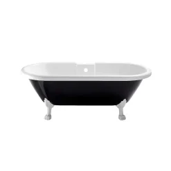 Baignoire ilot Charly ovale noire et blanche avec piétements blanc