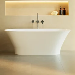 Baignoire îlot 157 x 69 x 55 cm Blanc Brillant en minéral composite - Mod. GLIT LAVABERG