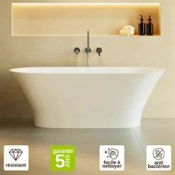 Baignoire îlot 157 x 69 x 55 cm Blanc Brillant en minéral composite - Mod. GLIT LAVABERG