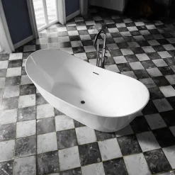 Baignoire îlot Acrylique Design Moderne pour Salle de Bain avec Bonde et trop plein, Blanc, 170x80x68cm, Garantie 5 ans, SIENA 2.0