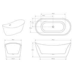 Baignoire îlot Acrylique Design Moderne pour Salle de Bain avec Bonde et trop plein, Blanc, 170x80x68cm, Garantie 5 ans, SIENA 2.0
