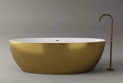 Baignoire îlot acrylique effet feuille d'or TERRA - 186x88cm - Garantie 5 ans - Avec siphon, Avec robinet mitigeur 8028B