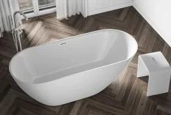 Baignoire îlot Acrylique ovale 180x80x58cm Blanc brillant + Bonde et trop plein - ROMA PLUS 2.0