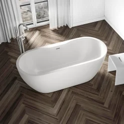 Baignoire îlot Acrylique ovale 180x75x58cm Blanc mat + Bonde et trop plein - ROMA PLUS 2.0