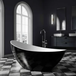 Baignoire îlot acrylique ovale design 184x79x77cm Blanc mat + Bonde et trop plein - VICE 2.0