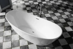 Baignoire îlot Acrylique ovale 170x78x69cm + Bonde et trop plein - Blanc brillant - BELLAGIO 2.0