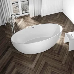 Baignoire îlot Acrylique ovale 180x80x60cm Blanc brillant + Bonde et trop plein - TERRA 2.0
