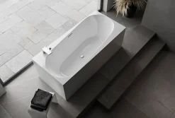 Baignoire îlot Acrylique Rectangulaire Moderne pour Salle de Bain + Bonde + trop plein, Blanc, 170x78x58cm, Garantie 5 ans, ONDA