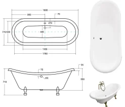 Baignoire îlot AMELIA GLAM SILVER 190 x 77 cm
