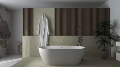 Baignoire îlot blanche Poalgi Solid Surface 168x80x53,5 cm inclus tablette - modèle SHIRO