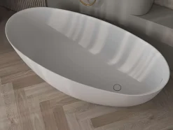 Baignoire îlot blanche Poalgi Solid Surface 170x80x51 cm inclus tablette - modèle MENORCA