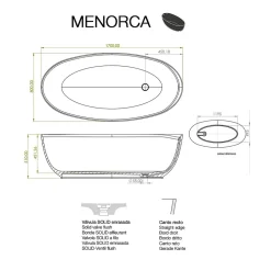 Baignoire îlot blanche Poalgi Solid Surface 170x80x51 cm inclus tablette - modèle MENORCA