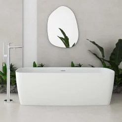 Baignoire îlot blanche Poalgi Solid Surface 170x80x50 cm inclus tablette - modèle KABU