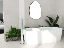 Baignoire îlot blanche Poalgi Solid Surface 170x80x50 cm inclus tablette - modèle KABU