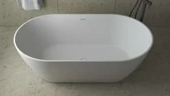 Baignoire îlot blanche Poalgi Solid Surface 157x80x52,5 cm inclus tablette - modèle SHIRO
