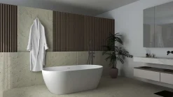Baignoire îlot blanche Poalgi Solid Surface 157x80x52,5 cm inclus tablette - modèle SHIRO