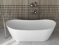 Baignoire îlot blanche Poalgi Solid Surface 180x80x63 cm inclus tablette - modèle CAPRI