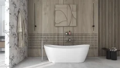 Baignoire îlot blanche Poalgi Solid Surface 180x80x63 cm inclus tablette - modèle CAPRI