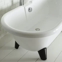 Baignoire îlot Charly blanche rétro + pieds conique noir