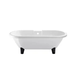 Baignoire îlot Charly blanche rétro + pieds conique noir