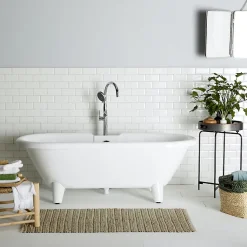 Baignoire îlot Charly blanche rétro + pieds conique blanc