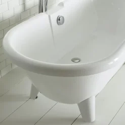 Baignoire îlot Charly blanche rétro + pieds conique blanc
