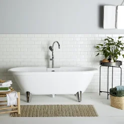 Baignoire îlot Charly blanche rétro + pieds conique chrome