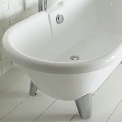 Baignoire îlot Charly blanche rétro + pieds conique chrome