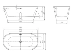 Baignoire îlot design - 201 L - 150 x 70 x 58 cm - Noire - TWIGGY