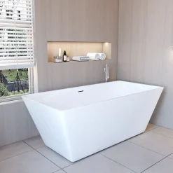 Baignoire îlot design en acrylique - 250L - 150 x 72 x 56cm - Confort ergonomique et élégance moderne - avec Bonde et trop plein