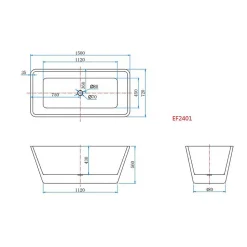 Baignoire îlot design en acrylique - 250L - 150 x 72 x 56cm - Confort ergonomique et élégance moderne - avec Bonde et trop plein