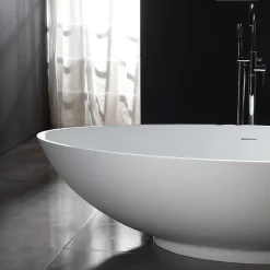 Baignoire îlot Design en fonte minérale VIGO - blanc mat - Avec robinet mitigeur 1521, Sans siphon, 170x85cm