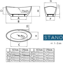 Baignoire îlot design ovale BRIGHTON blanche 157 cm