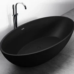 Baignoire îlot en fonte minérale RELAX - 176x103cm - Noir mat, Sans siphon, Avec robinet mitigeur 8028B