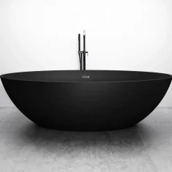 Baignoire îlot en fonte minérale RELAX - 176x103cm - Noir mat, Sans siphon, Avec robinet mitigeur 8028B