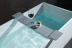 Baignoire îlot en fonte minérale 170x72x55cm Blanc mat - LUNA STONE - Sans robinet sur pied + siphon