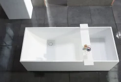 Baignoire îlot en fonte minérale 170x72x55cm Blanc mat - LUNA STONE - Sans robinet sur pied + siphon