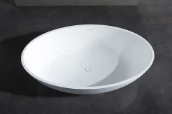 Baignoire îlot en fonte minérale RELAX - 176x103cm - Sans siphon, Blanc mat, Avec robinet mitigeur 8028B