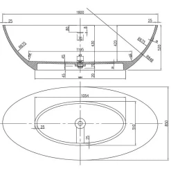 Baignoire îlot en fonte minérale (fonte minérale) RIO STONE - 180x85cm - Avec siphon et robinet mitigeur 1523C, Blanc brillant