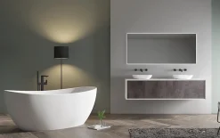 Baignoire îlot en fonte minérale HAWAII STONE - 180x85cm - Sans siphon, Blanc brillant, Avec robinet mitigeur 8028B