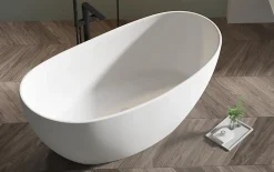 Baignoire îlot en fonte minérale HAWAII STONE - 180x85cm - Sans siphon, Blanc brillant, Avec robinet mitigeur 8028B