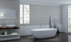 Baignoire îlot en fonte minérale, OCEAN STONE - 180x87cm - Avec robinet mitigeur 8028, Avec siphon, Blanc mat
