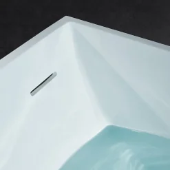 Baignoire îlot en fonte minérale 170x72x55cm Blanc mat - LUNA STONE + siphon + robinet sur pied 1523C