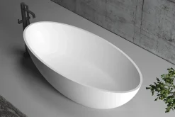 Baignoire îlot en fonte minérale (fonte minérale) RIO STONE - 180x85cm - Avec siphon, Blanc mat, Avec robinet mitigeur 8028B