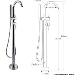 Baignoire îlot en fonte minérale, OCEAN STONE - 180x87cm - Avec robinet mitigeur 8028, Sans siphon, Blanc mat
