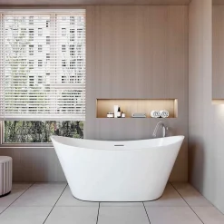Baignoire îlot en forme de ovale L150x72xH65cm blanc en Acrylique avec Bonde et trop plein - Pratique et esthétique
