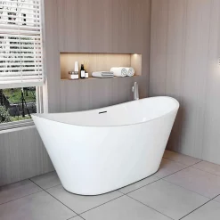 Baignoire îlot en forme de ovale L150x72xH65cm blanc en Acrylique avec Bonde et trop plein - Pratique et esthétique